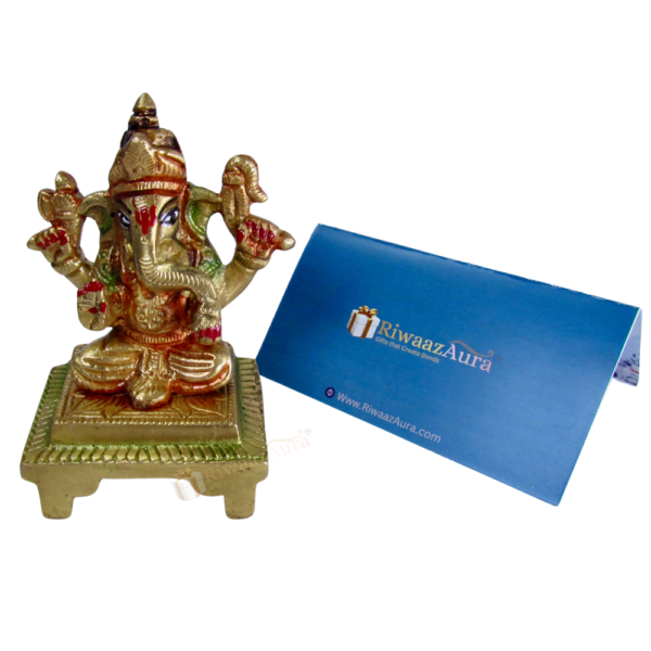 Ganesha Idol | 100% Pure Brass | Yellow Antique Finish