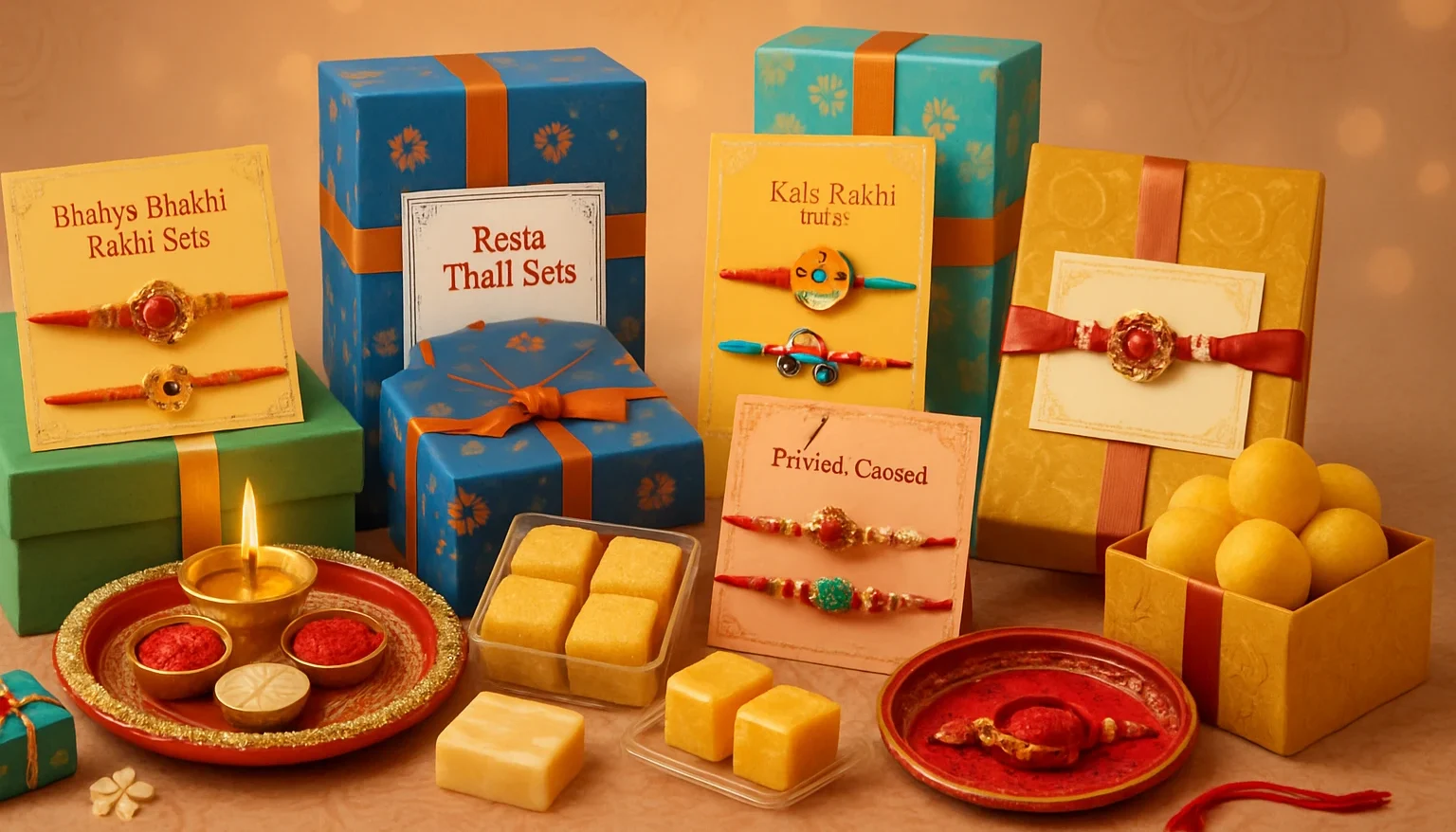 Raksha Bandhan Handcrafted Pooja Thali Combo Set With 2 Kids Rakhi, Roli Chawal, Raksha Bandhan Greeting Card | Set of 2