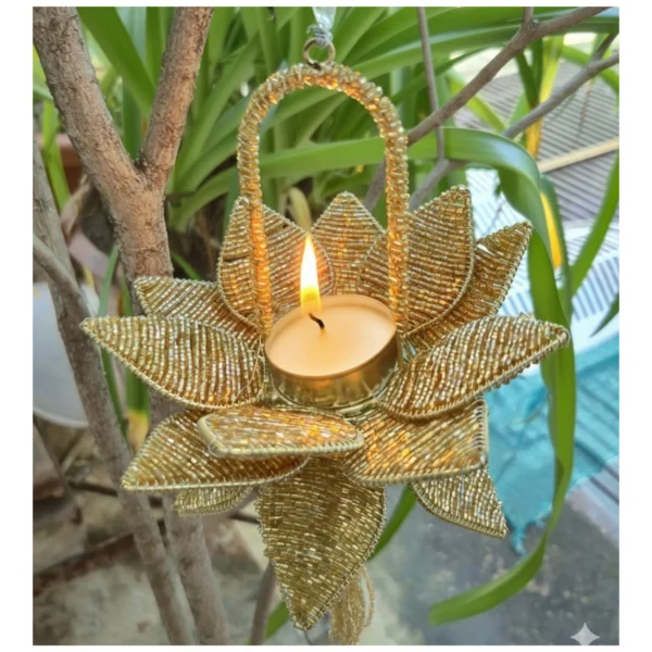 RiwaazAura Lotus Shape T-Light Candle Holder | Hanging T-Light Lantern for Decor for Pooja Room, Temple, Home Decor, Diwali, Wedding, Festive Celebrations | Handcrafted Metal Decorative for Gifting RiwaazAura Lotus Shape T-Light Candle Holder | Hanging T-Light Lantern for Decor for Pooja Room, Temple, Home Decor, Diwali, Wedding, Festive Celebrations | Handcrafted Metal Decorative for Gifting