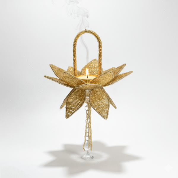 RiwaazAura Lotus Shape T-Light Candle Holder | Hanging T-Light Lantern for Decor for Pooja Room, Temple, Home Decor, Diwali, Wedding, Festive Celebrations | Handcrafted Metal Decorative for Gifting RiwaazAura Lotus Shape T-Light Candle Holder | Hanging T-Light Lantern for Decor for Pooja Room, Temple, Home Decor, Diwali, Wedding, Festive Celebrations | Handcrafted Metal Decorative for Gifting