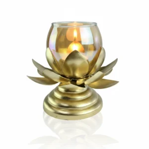 T-Light Lantern Lotus Candle Holder T-Light Lantern Lotus Candle Holder 6 Inch Lotus Candle Holder with Glass | Luxury Tabletop T-Light Lantern for Home, Pooja, Diwali & Wedding Décor T-Light Lantern Lotus Candle Holder T-Light Lantern Lotus Candle Holder