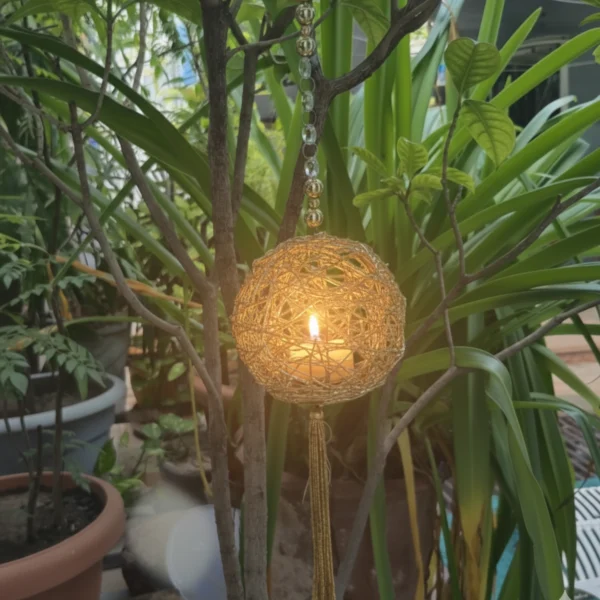 Premium T-Light Candle Holder | 1 Elegant Lantern Inspired by Baya Bird Nest | Unique Hanging Metal Décor Accent for Home & Gifting”